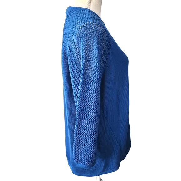 Design History Colbot Blue Lace Up Back Crochet Knit Pullover Sweater - Picture 3 of 5